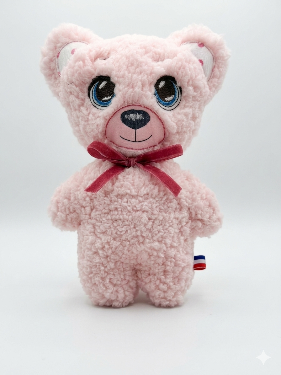 L'ours Balour Rose - Douceur Artisanale aux yeux bleus ❤️