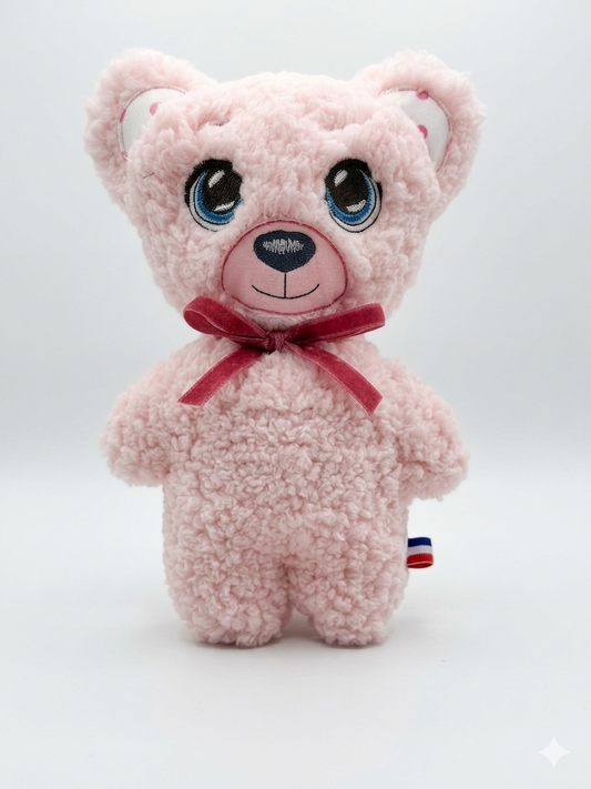 L'ours Balour Rose - Douceur Artisanale aux yeux bleus ❤️